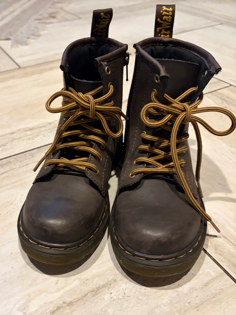 Kid’s Dr. Martens Brown Leather ClBoots with Tan Laces